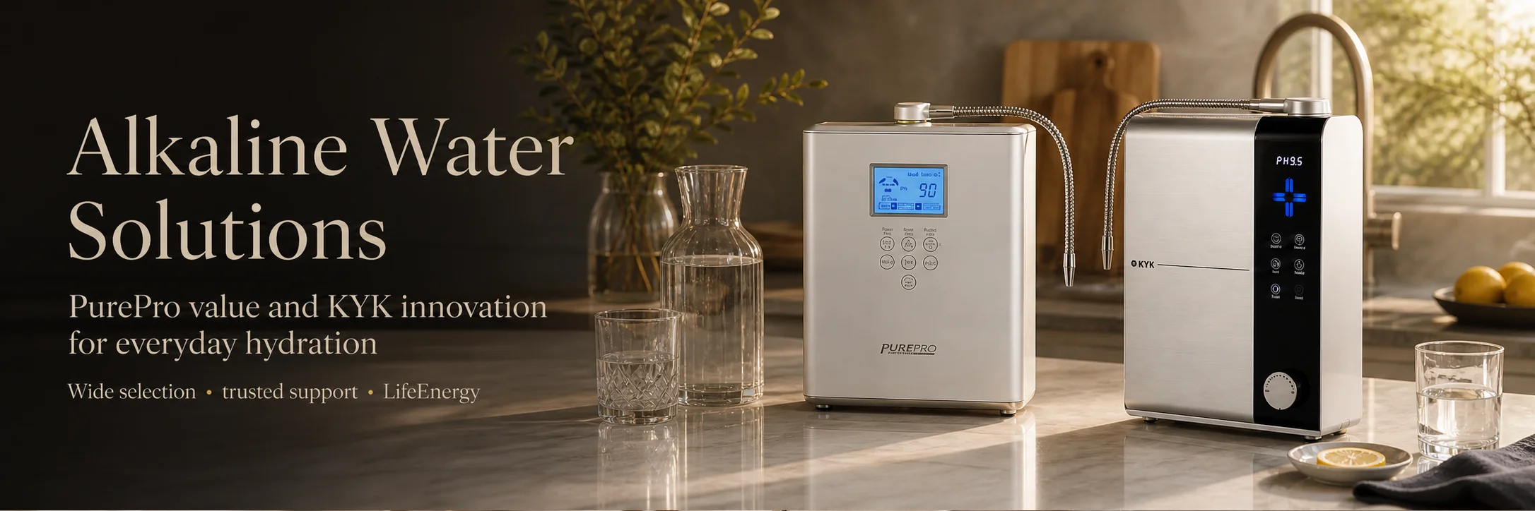 PurePro and KYK alkaline water ionizers for everyday hydration on LIFEENERGY