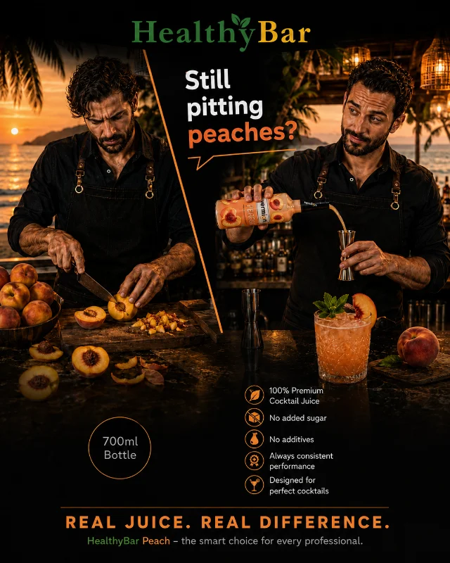 HealthyBar Peach premium juice for Bellini, peach spritz, cocktails and mocktails