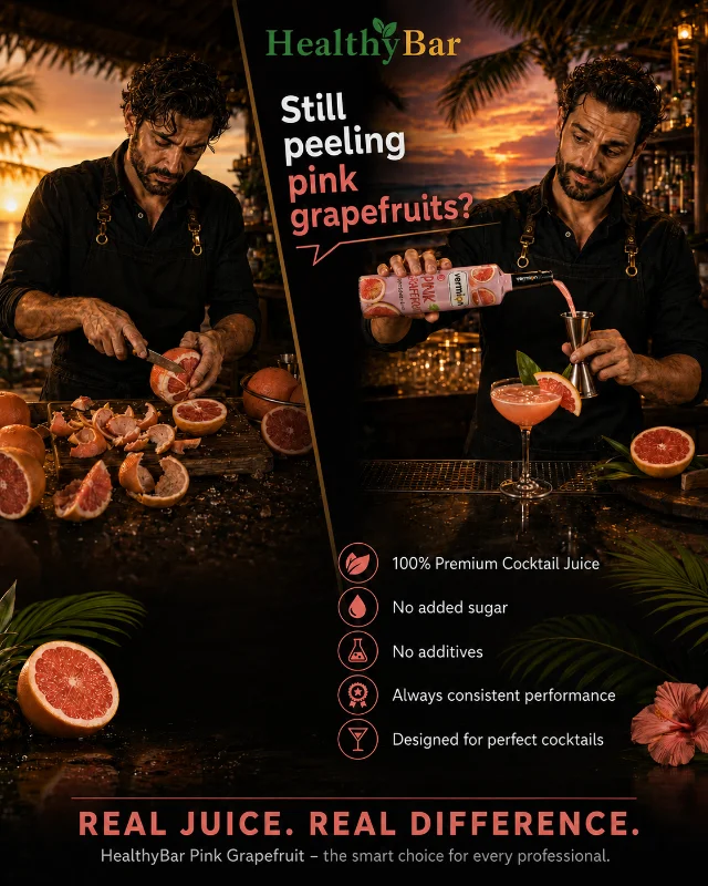HealthyBar Pink Grapefruit premium juice for signature cocktails, spritzes and mocktails