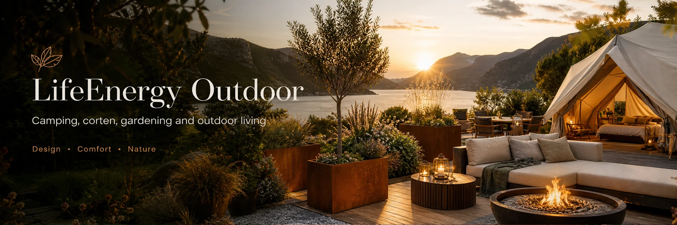 Outdoor category with camping, corten design, gardening and outdoor living on LIFEENERGY