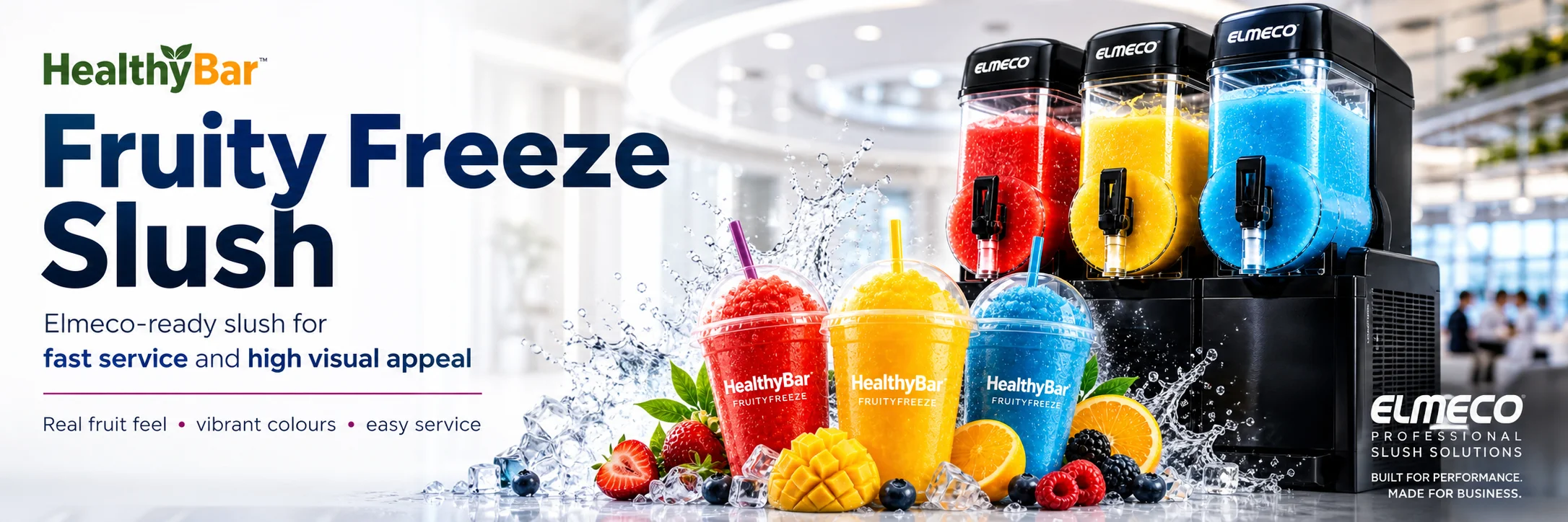 HealthyBar Fruity Freeze slush solutions for Elmeco systems with colourful premium frozen drinks on LIFEENERGY