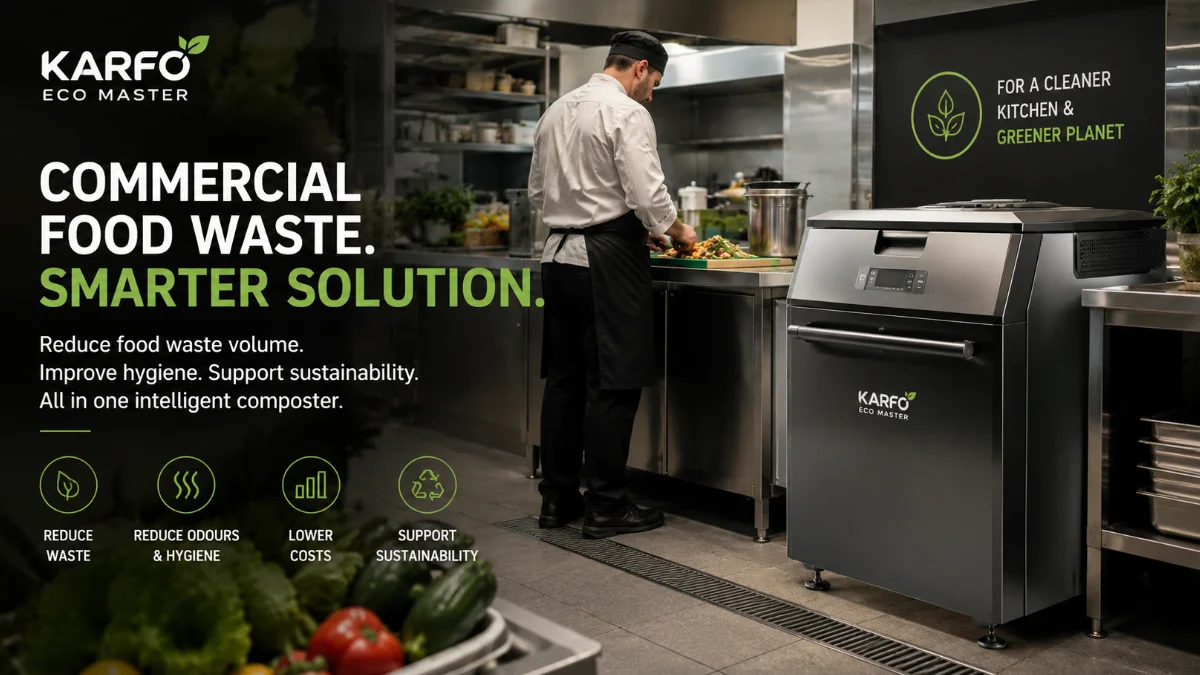 Karfo Ecomaster commercial food waste composter for reducing organic waste in hotels restaurants and professional kitchens