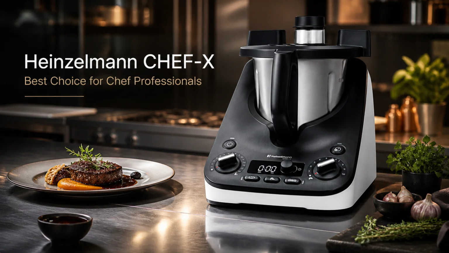 Heinzelmann CHEF-X professional cooking processor in a premium chef kitchen